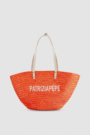 Patrizia Pepe Wide Braided Straw Shopping Bag Portocalii | 304NHJESY